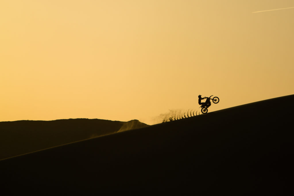 Ronnie Renner rides into the sunset in Dumont Dunes - USA